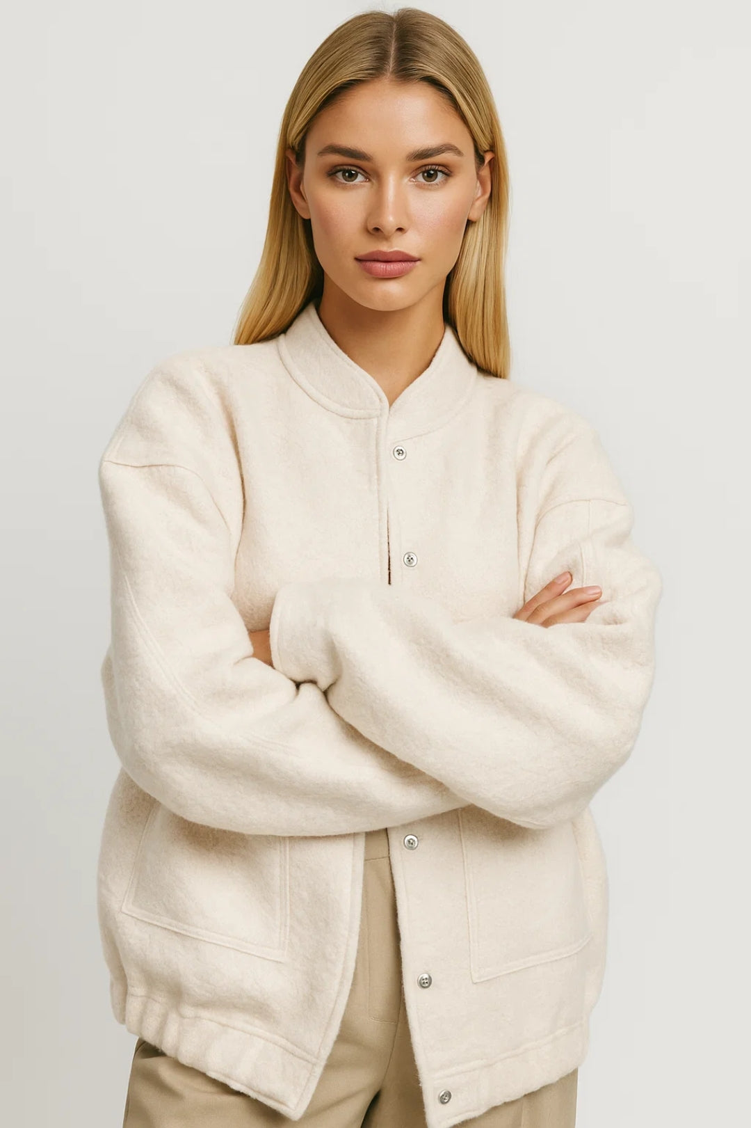 Bombertyylinen Naisten Takki | Pehmeä Tekstuuri Napillinen Suljenta | Lämmin ja Rentoa