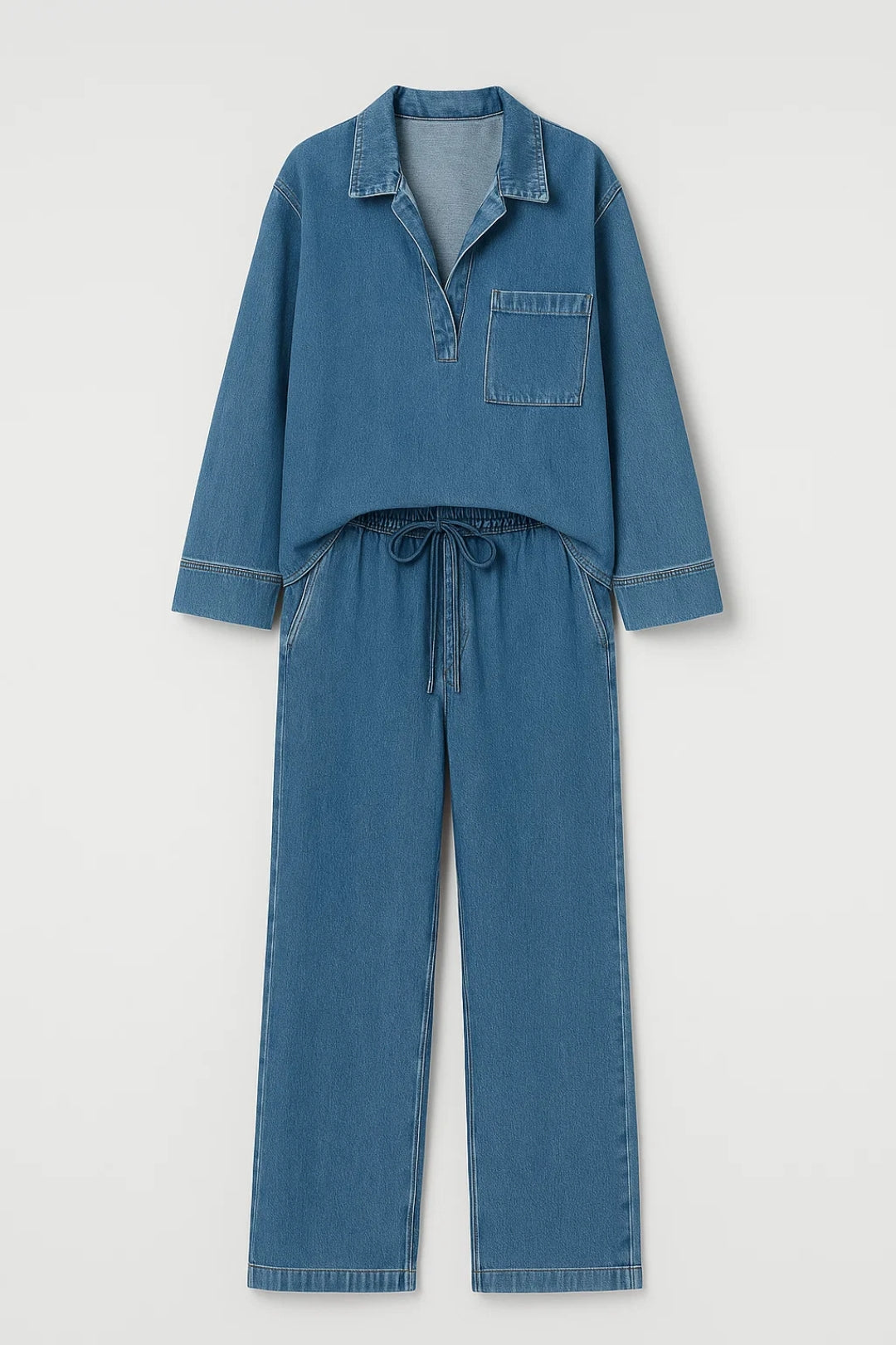 Denim Set | Rento Leikkaus ja Vetoketju | Mukava Kaupunkilook