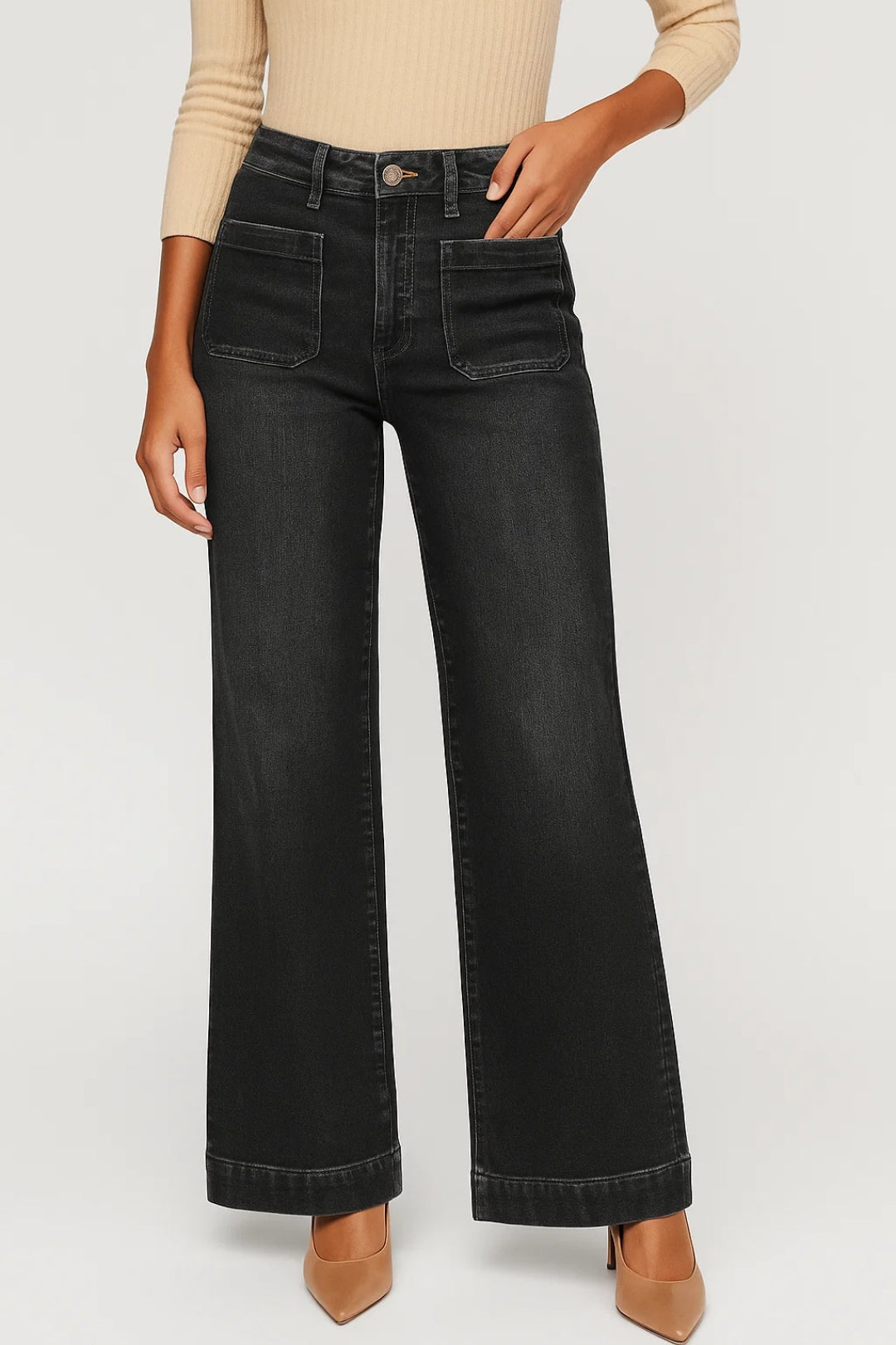 Korkeavyötäröiset Farkut | Suorat Lahkeet Taskuilla | Rentoa Mukavuutta