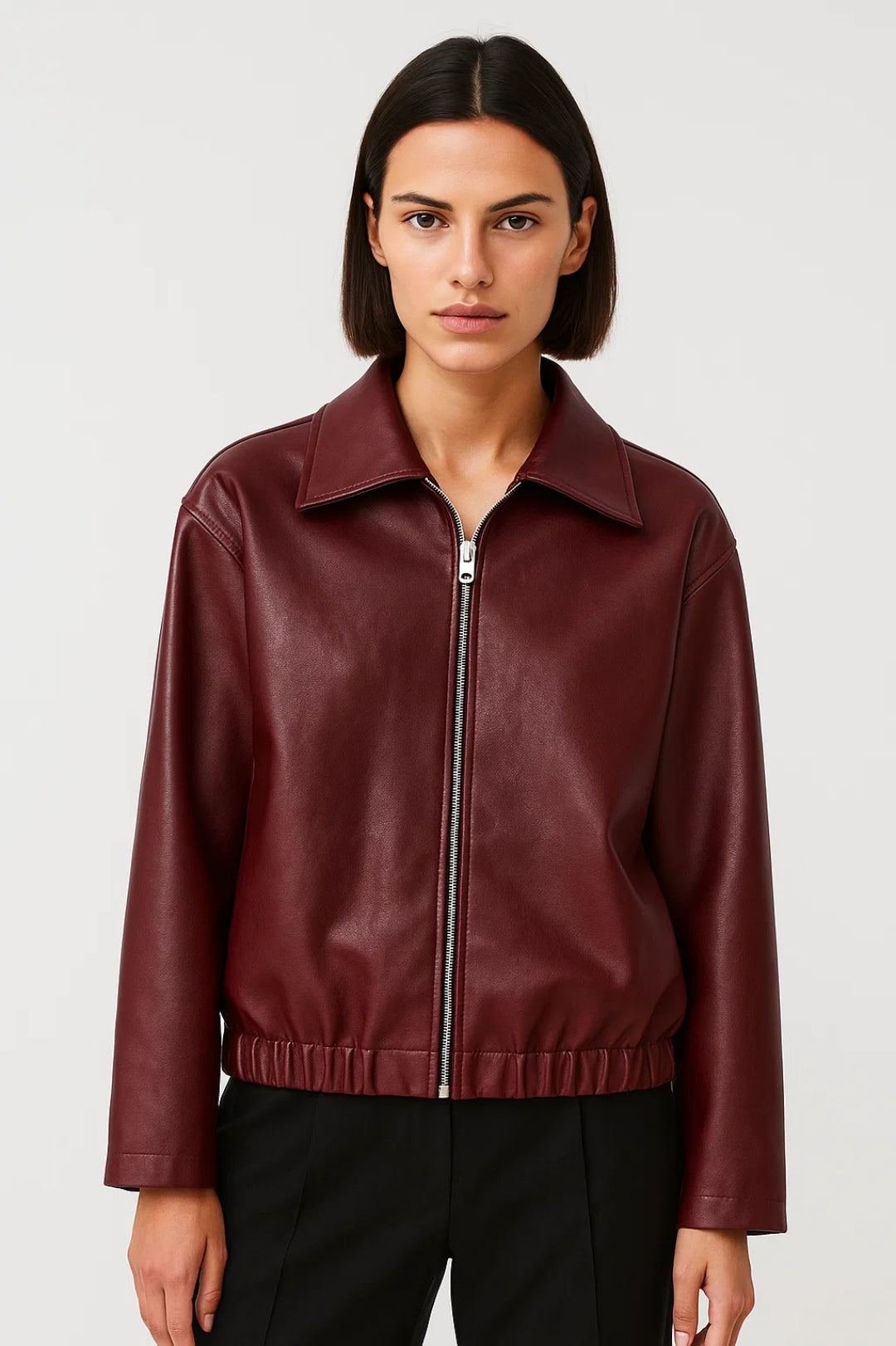 Lyhyt Nahkatakki | Syvä Bordeauxpunainen