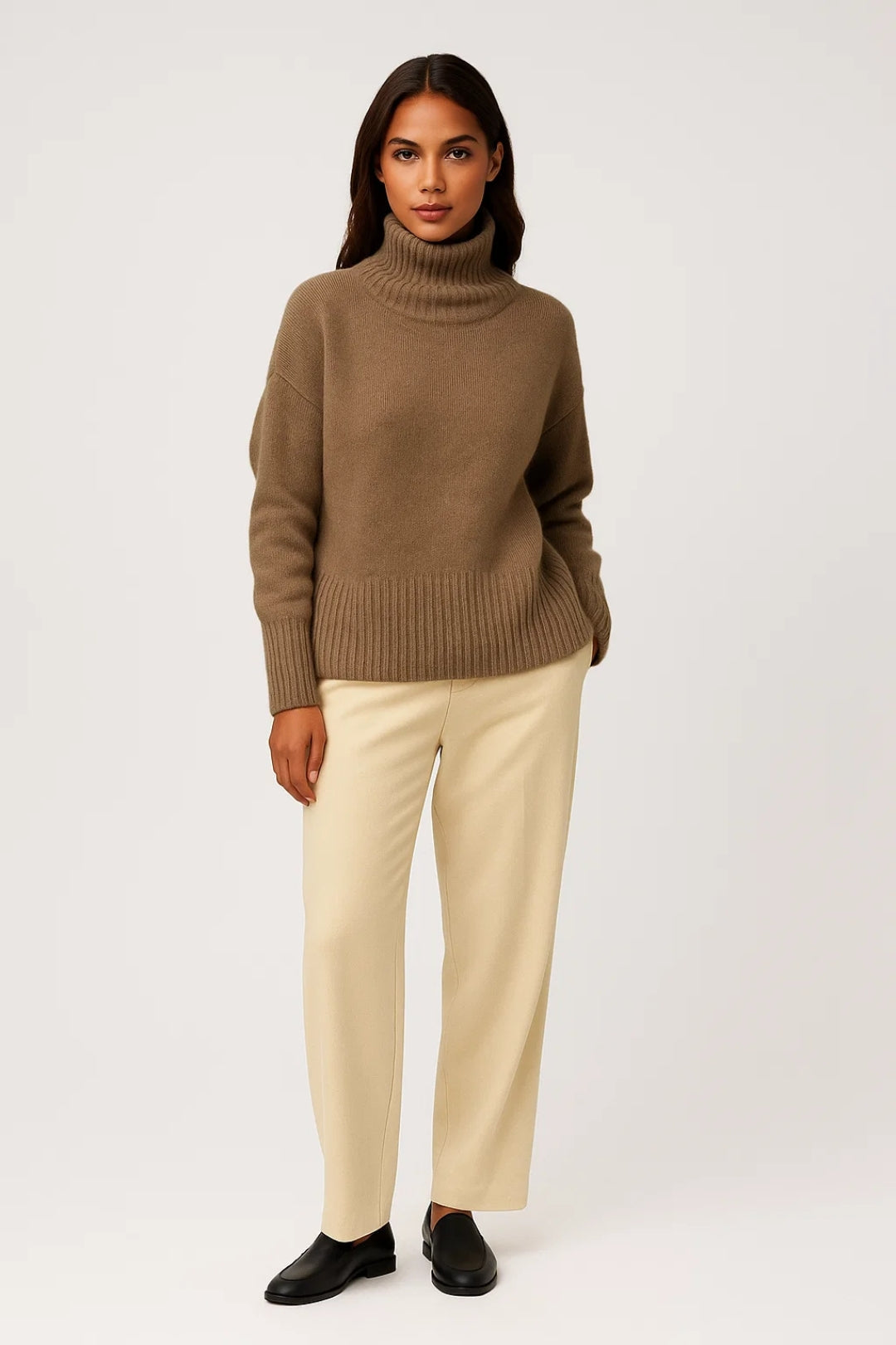 Naisten Neule | Korkea Kaulus ja Raidoitettu Reuna | Lämmin ja Ajaton Ilme