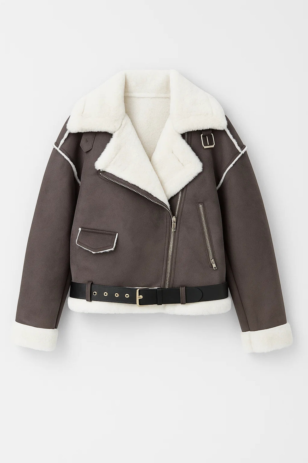 Biker-tyylinen Naisten Takki | Vuorattu Suunnittelu Leveällä Kääntökauluksella | Lämmin ja Raskas