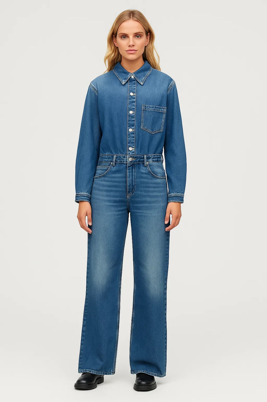 Denim Haalaritakki | Pitkät Hihat ja Napitus | Tyylikäs ja Ajaton