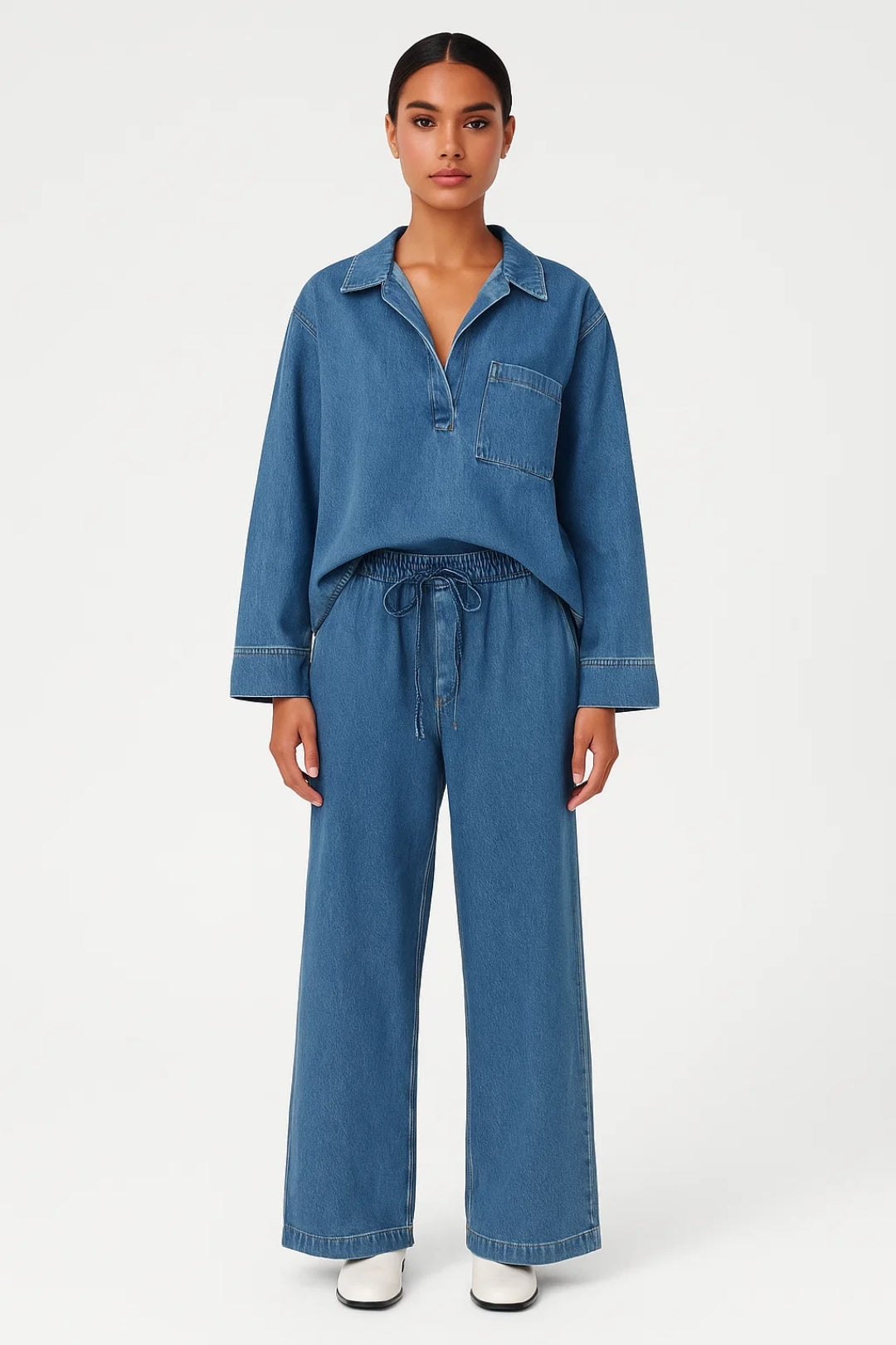 Denim Set | Rento Leikkaus ja Vetoketju | Mukava Kaupunkilook