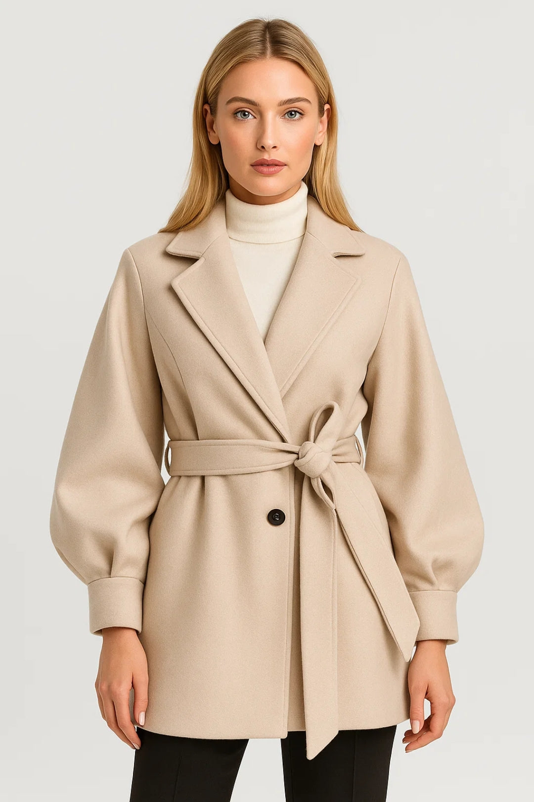 Yksityiskohtainen Naisten Takki | Vyö & Puffihihat | Elegantti Syystyyli