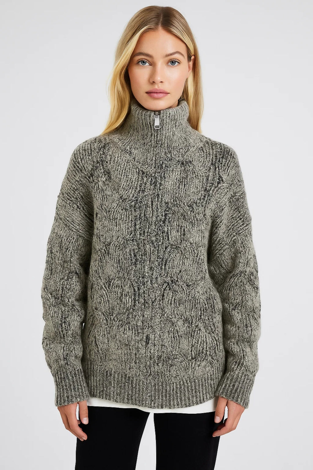 Rohdosti neulottu naisten neule | Rentoa istuvuutta vetoketjukauluksella | Lämmin ja mukava