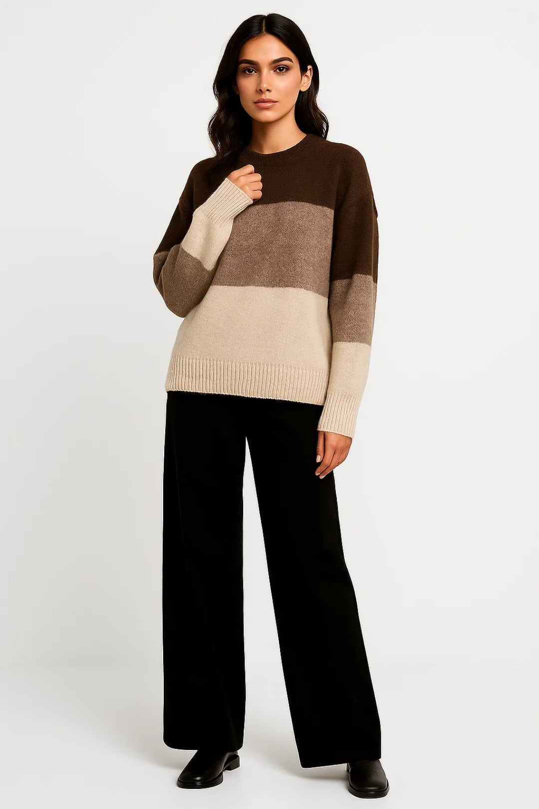 Raidallinen Naisten Neule | Kudottu Malli Väripinnoilla | Lämmin ja Rentoa