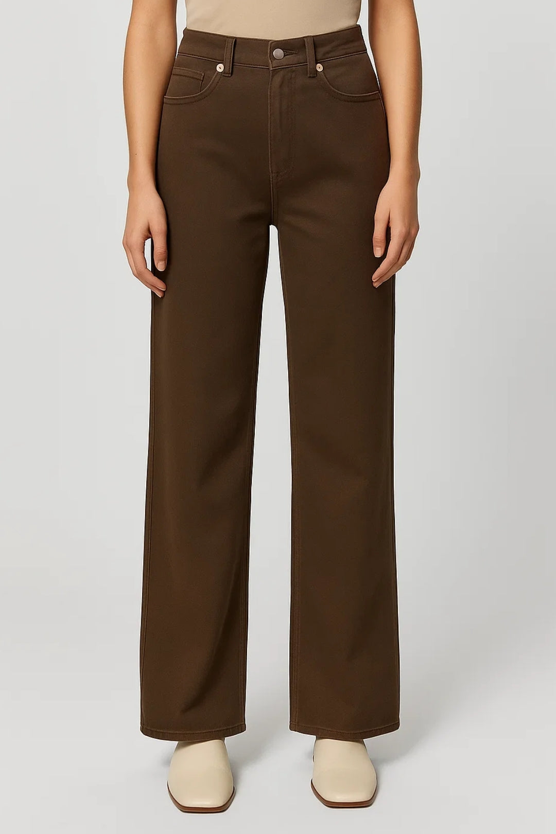 Suorat Naisten Housut | Korkea Vyötärö Viidellä Taskudetaililla | Minimalistinen Leikkaus