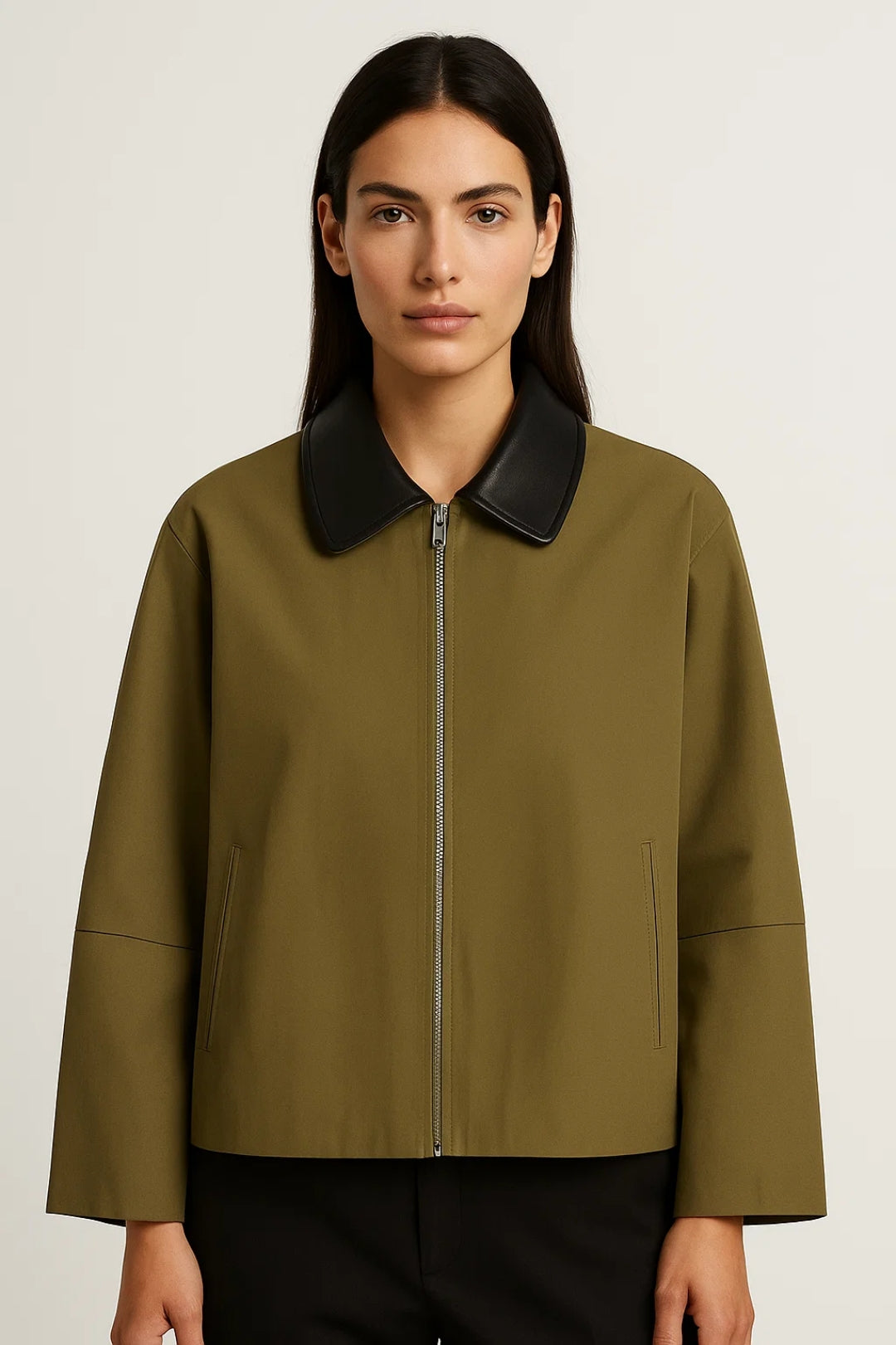 Minimalistinen Naisten Takki | Suora Leikkaus Kontrastivärillä Varustettuna Kauluksena | Moderni ja Hienostunut