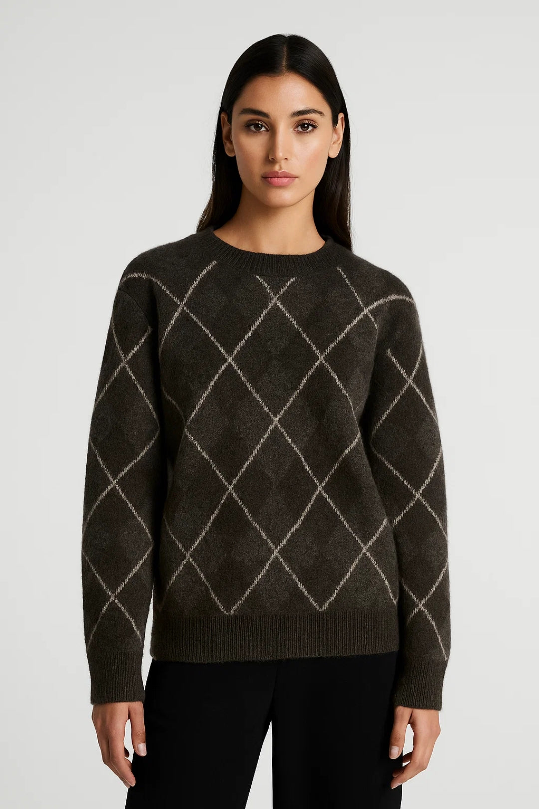 Naisten Neule | Klassinen Ruudullinen Kuosi ja Pyöreä Kaula-aukko | Tyylikäs ja Mukava