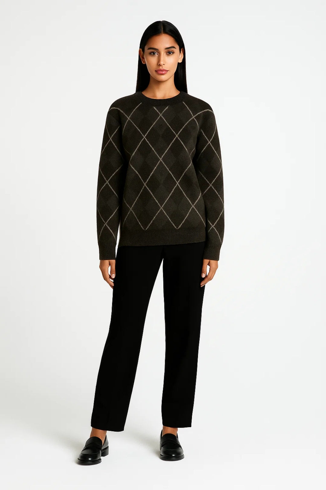 Naisten Neule | Klassinen Ruudullinen Kuosi ja Pyöreä Kaula-aukko | Tyylikäs ja Mukava