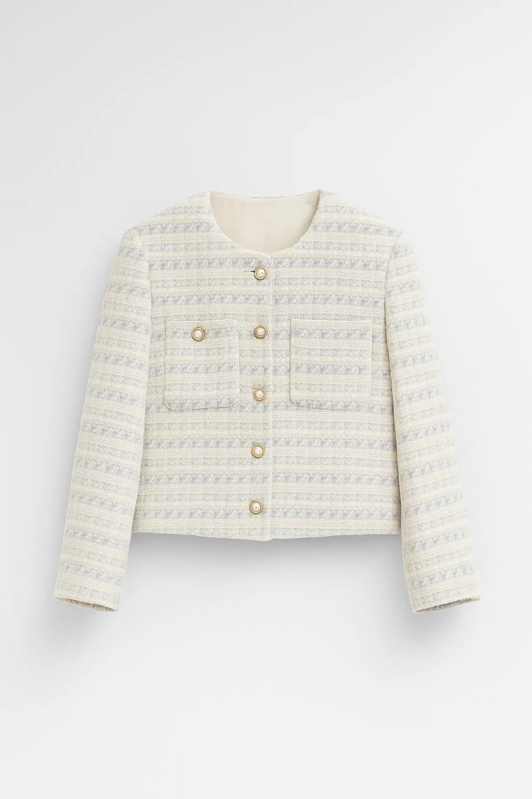 Bouclé Takki Kokoelma | Naisten Takki Helmi-nappikiinnityksellä ja Ylellisellä Rakenteella | Kevyt ja Hengittävä